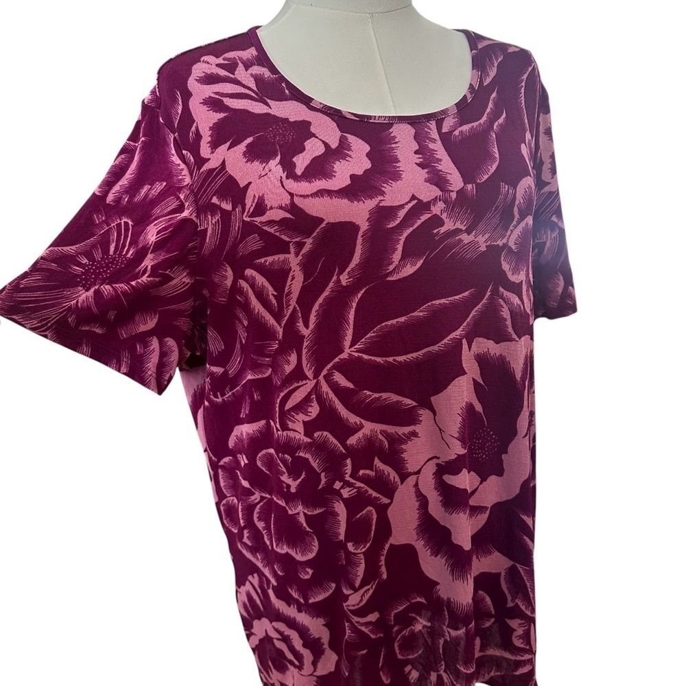 Jaclyn Smith Women's XL Magenta Rose Floral Stretchy Curvy Work Casual Blouse - Picture 5 of 6